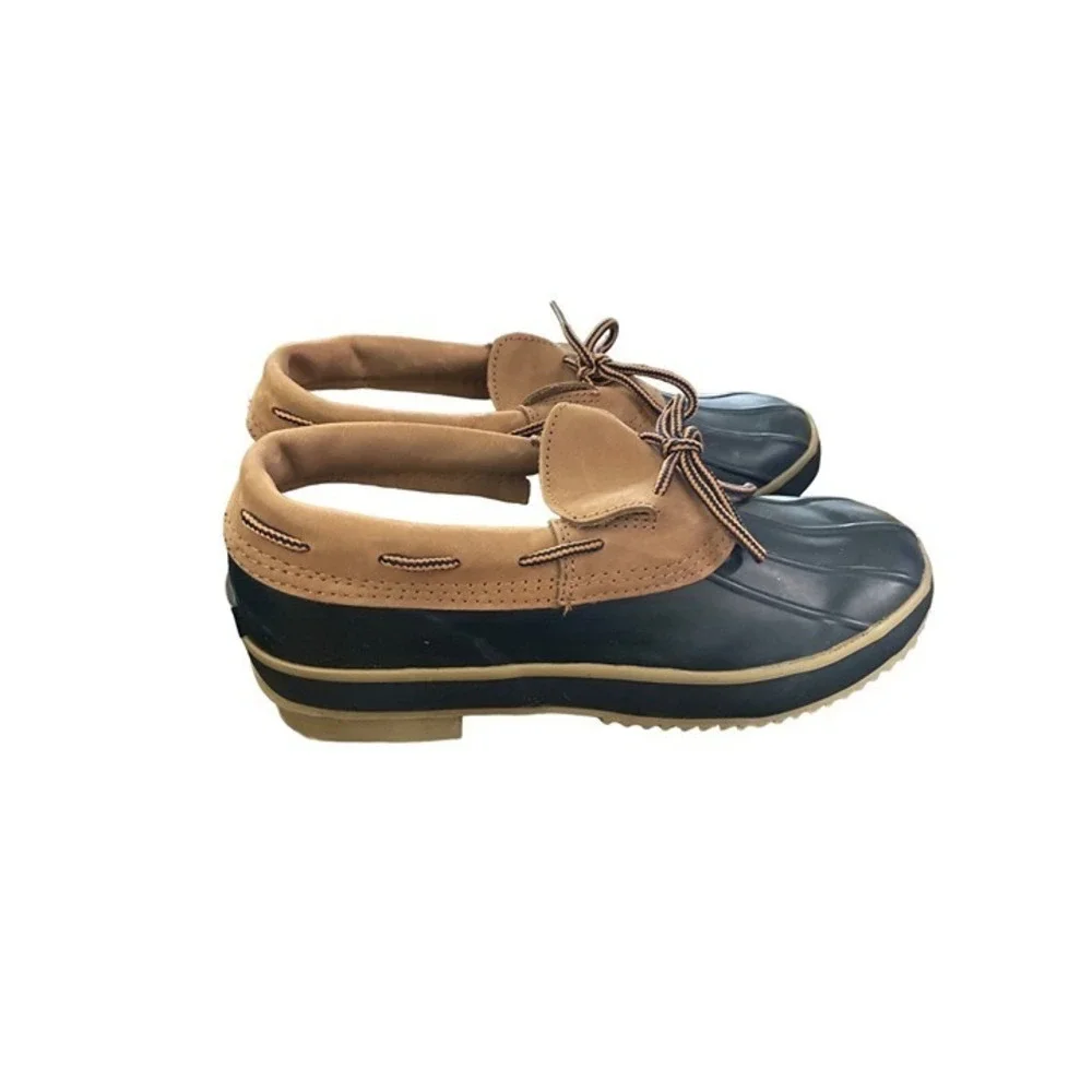 Sporto Duck Boots Mens 10M Navy Blue Tan Leather Rubber Insulated Excellent‎